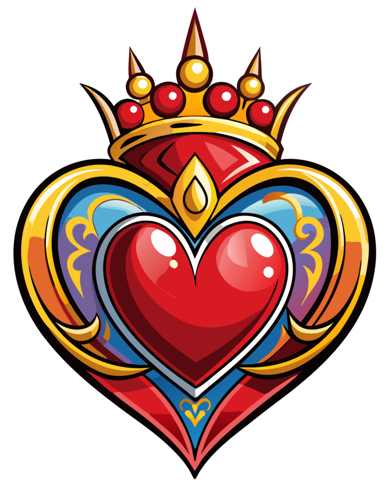 Symbolic heart with a majestic golden crown png