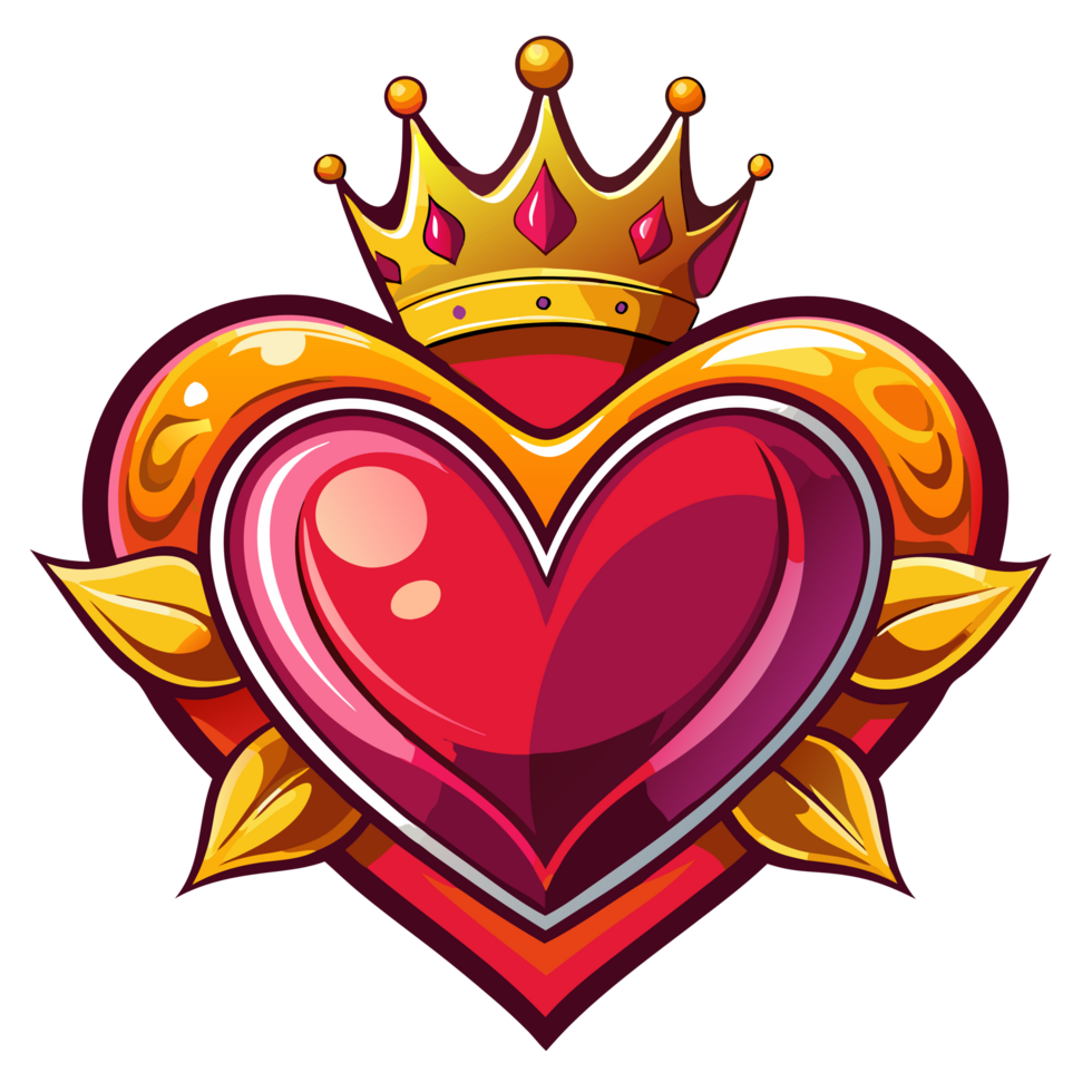 Elegant heart design with a detailed crown png