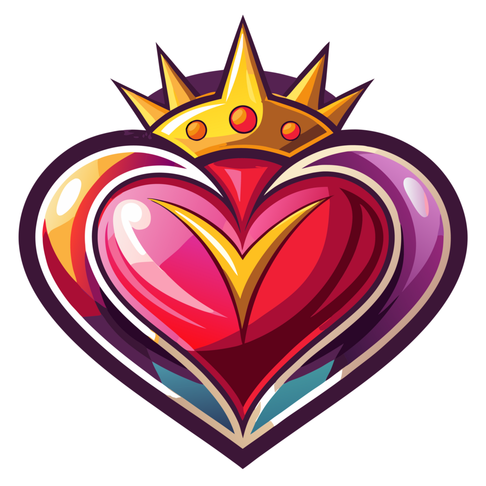 Fancy heart shape decorated with a majestic crown png