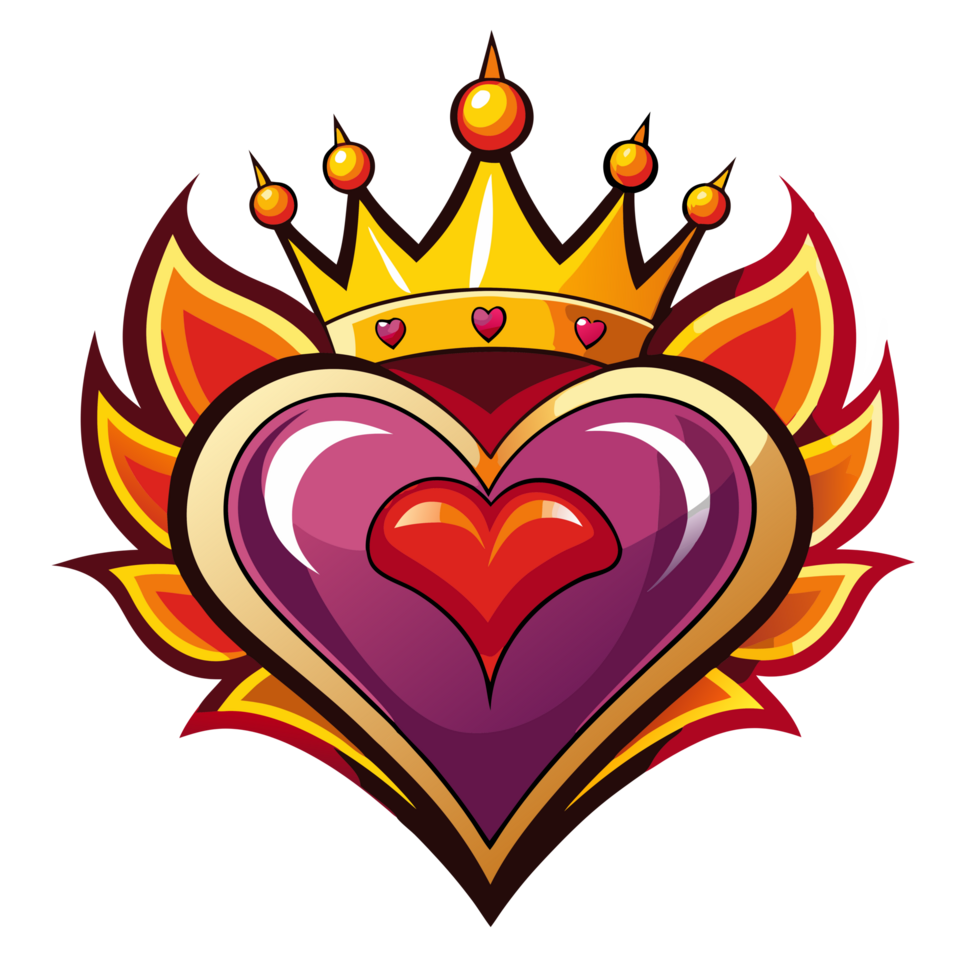 Red heart with an ornate golden crown png