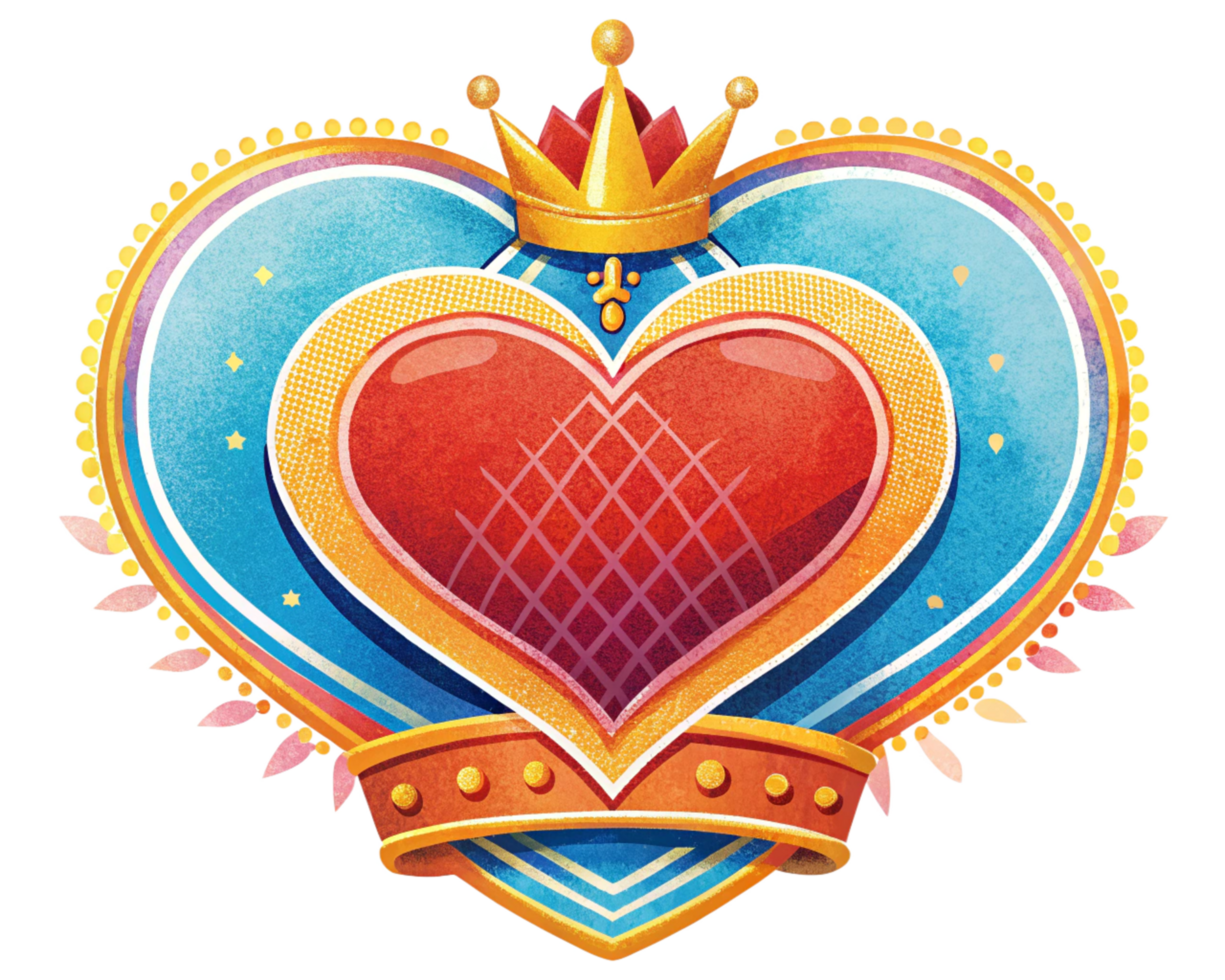 Crowned heart representing love, wealth, and power png