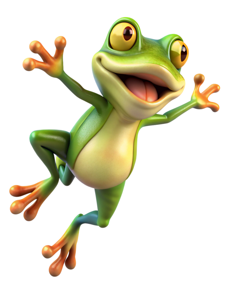 Happy frog leaping with stretched legs on transparent background png