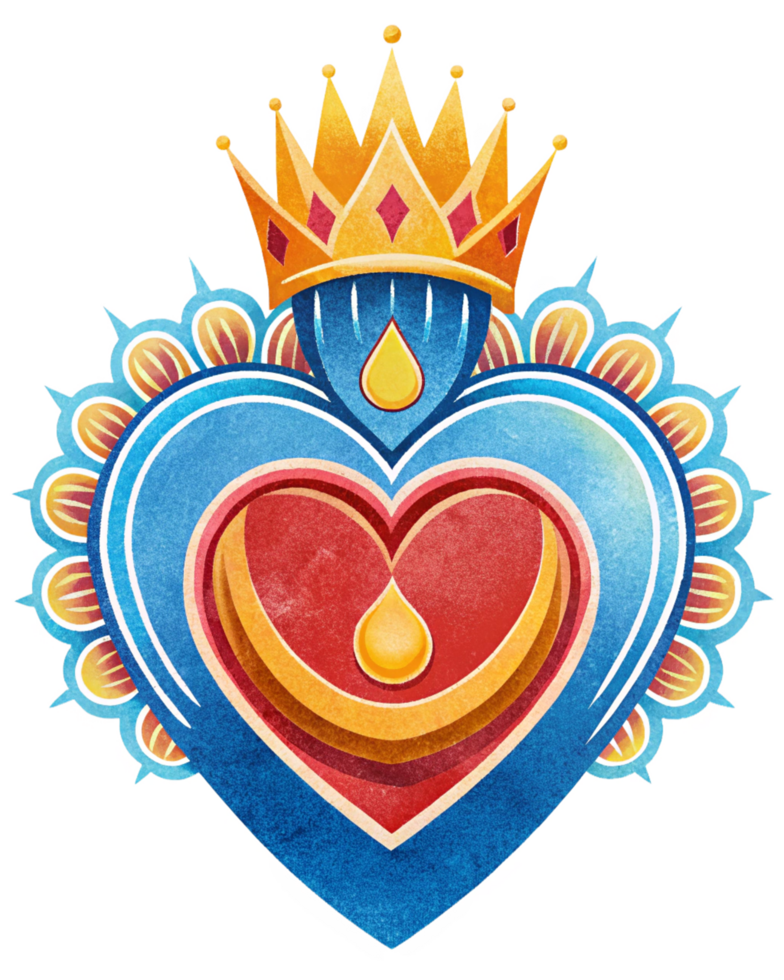 Royal heart with a luxurious crown in gold png
