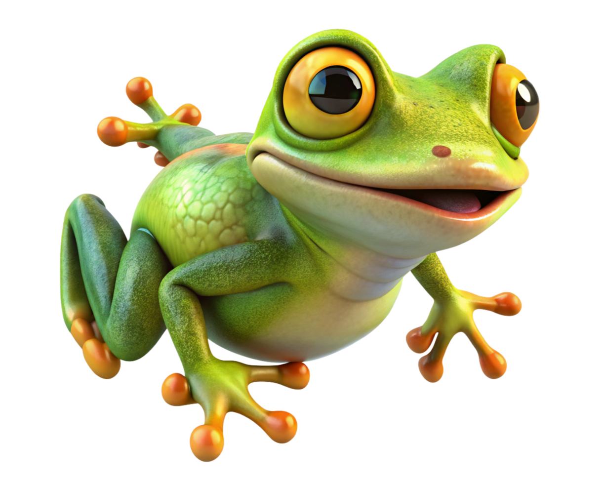 Joyful cartoon frog leaping high with transparent background png