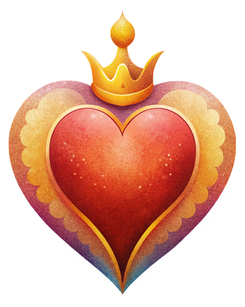 Heart with a majestic crown isolated on white png