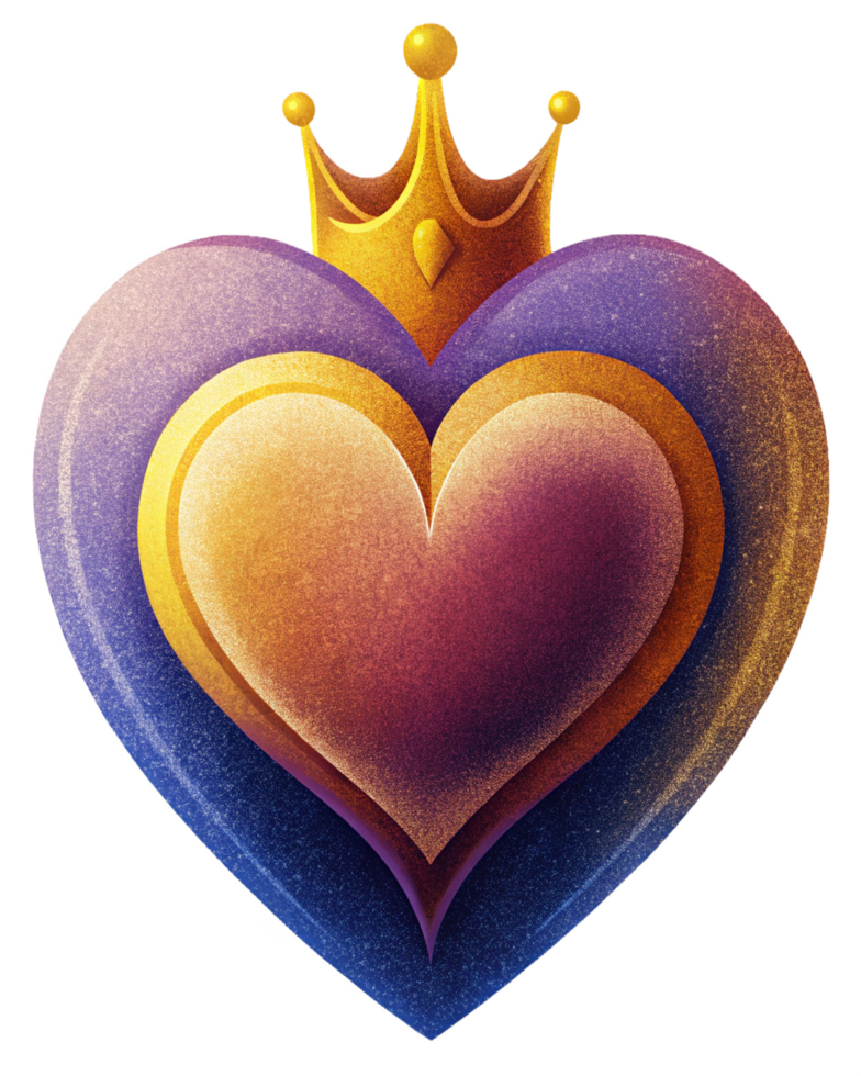 Decorative heart shape featuring a detailed crown png