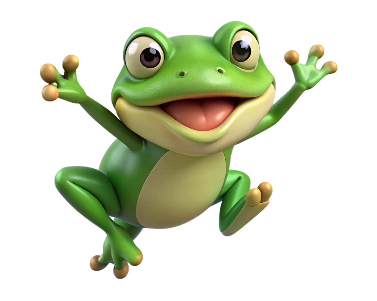 Frog mid-leap with extended limbs on transparent background png