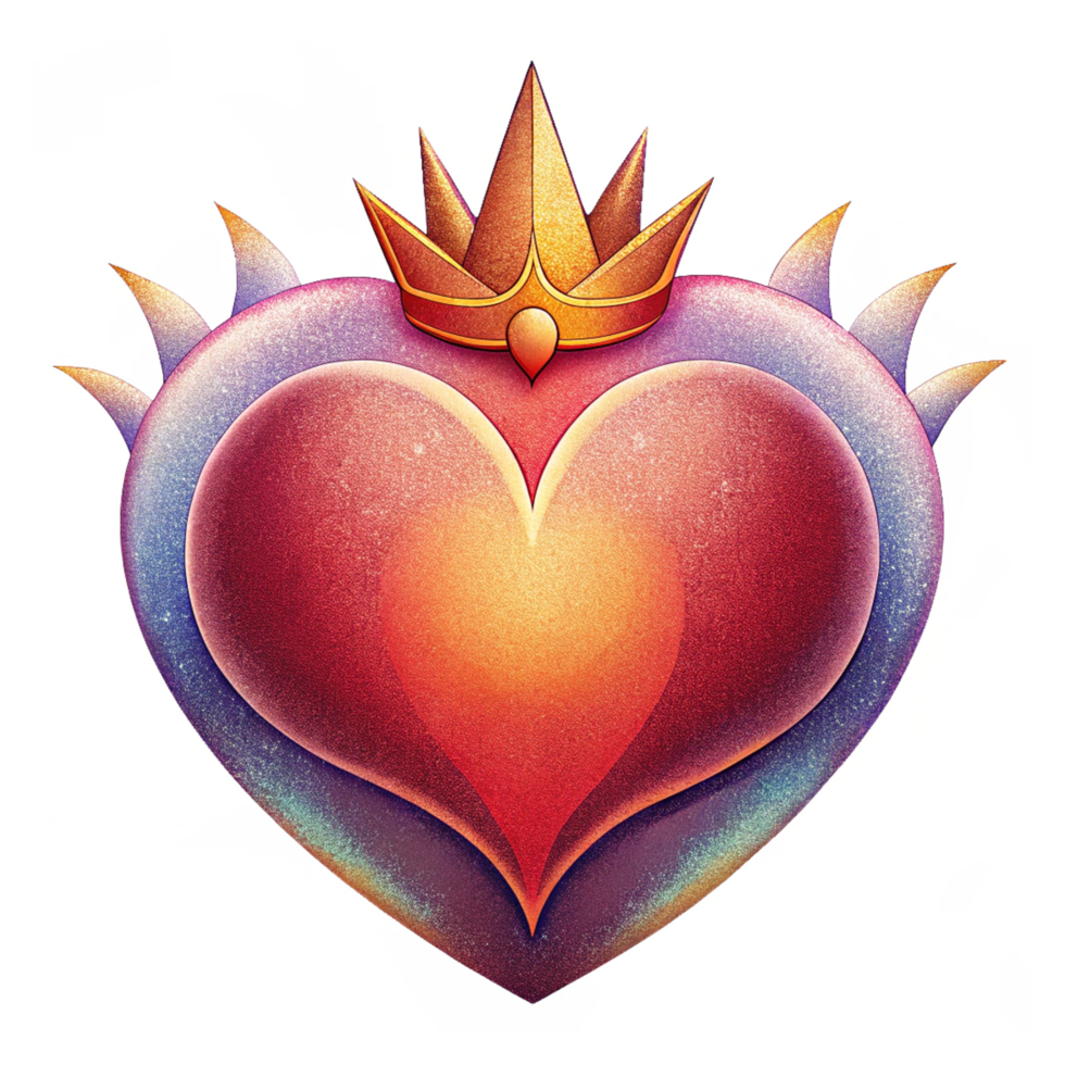 Heart shape with crown on transparent background png