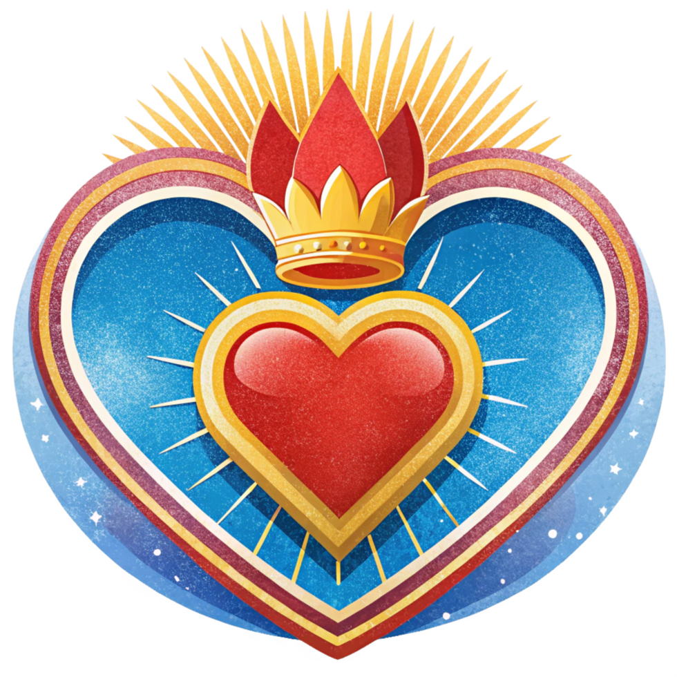 Red heart topped with a shiny golden crown png