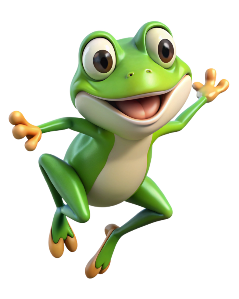 Green froggy jump action on transparent background png