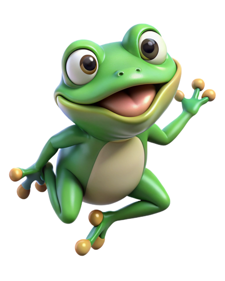 Frog mid-jump with cute expression on transparent background png