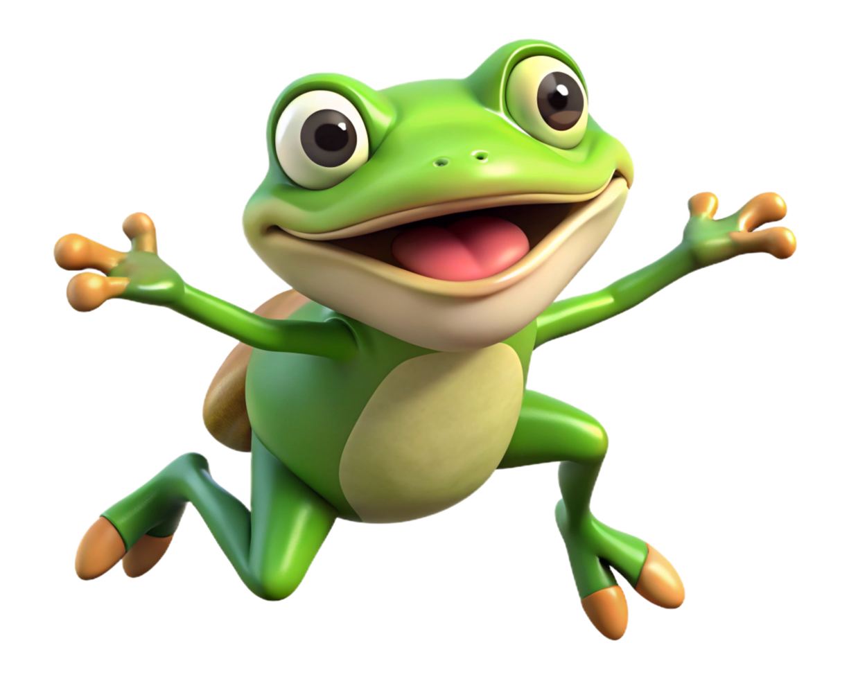Joyful cartoon frog taking a leap on transparent background png