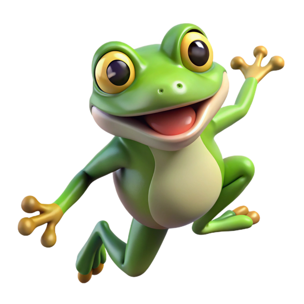 Playful green frog with extended legs on transparent background png