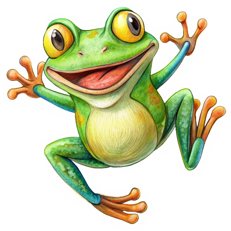 Expressive frog jumping with enthusiasm on transparent background png