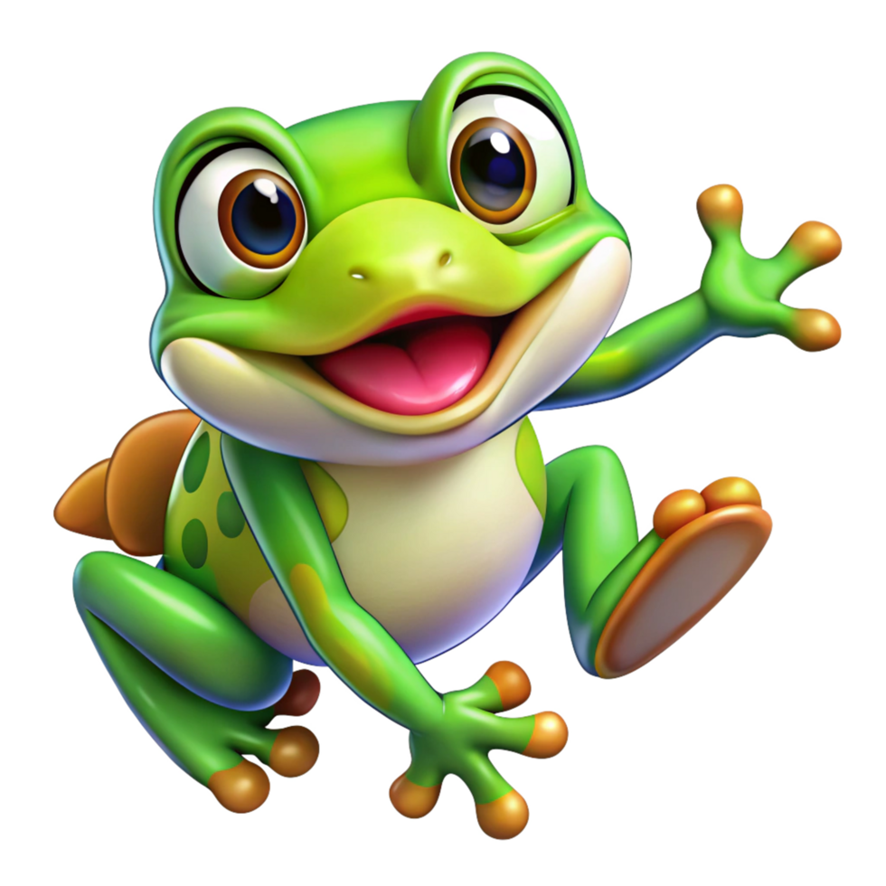 Green jumping frog with big eyes on transparent background png