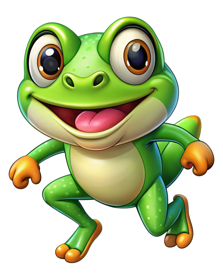 Smiling frog in mid-air jump with transparent background png