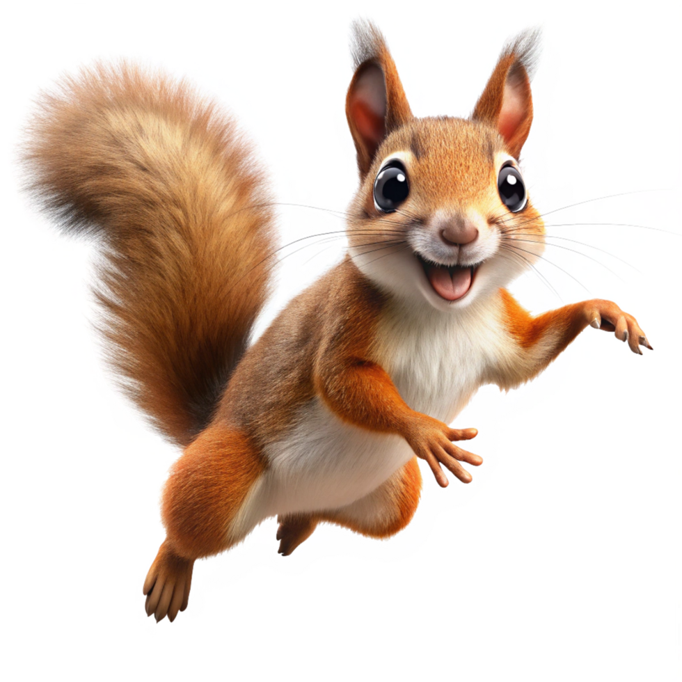 Happy jumping squirrel in a fun pose with transparent background png