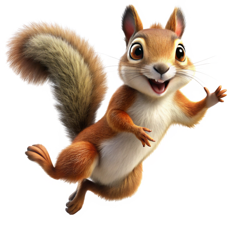 Excited woodland squirrel in a dynamic leap on transparent background png