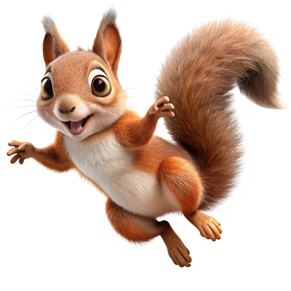 Funny and cute squirrel bouncing energetically on transparent background png