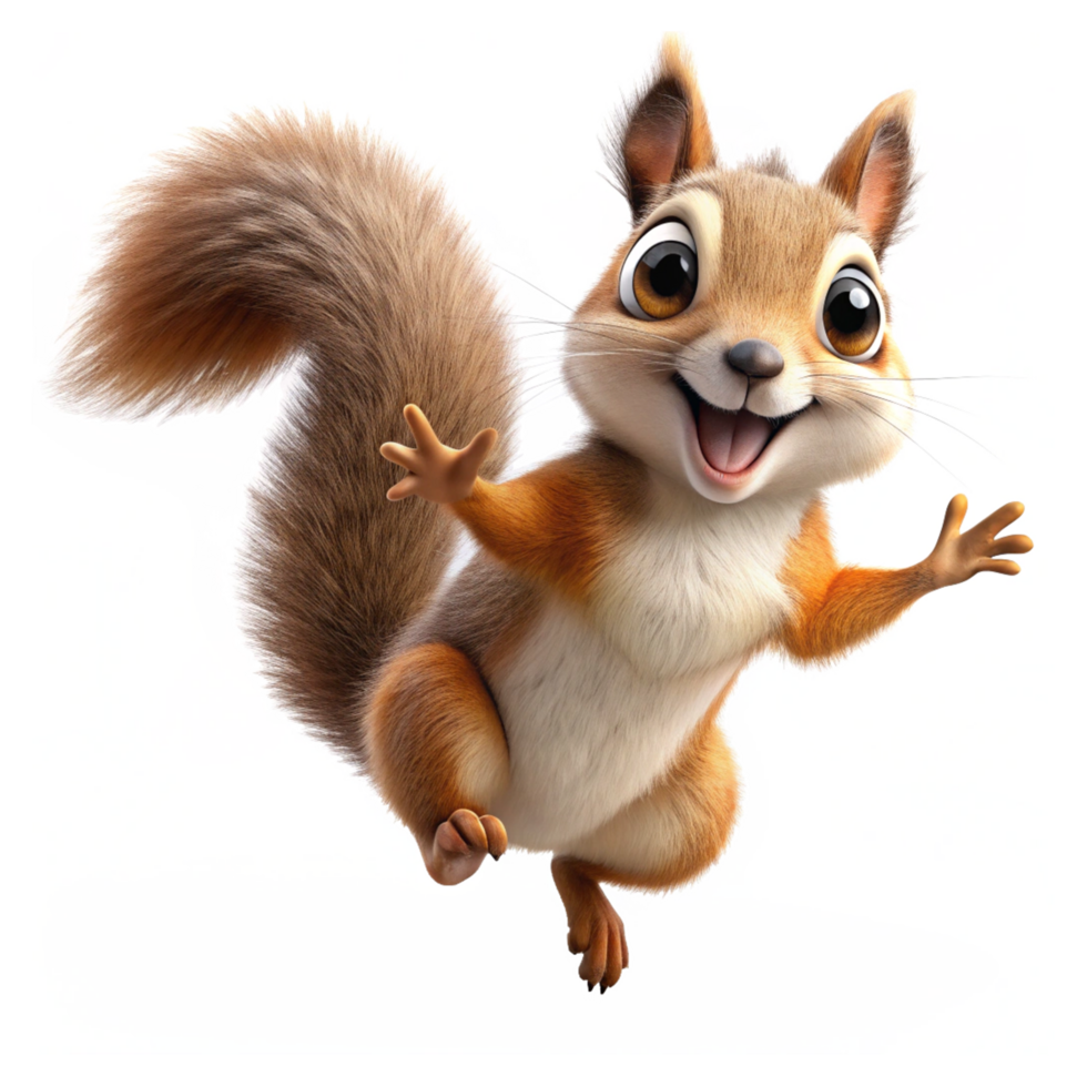 Happy squirrel soaring upwards in playful motion with transparent background png