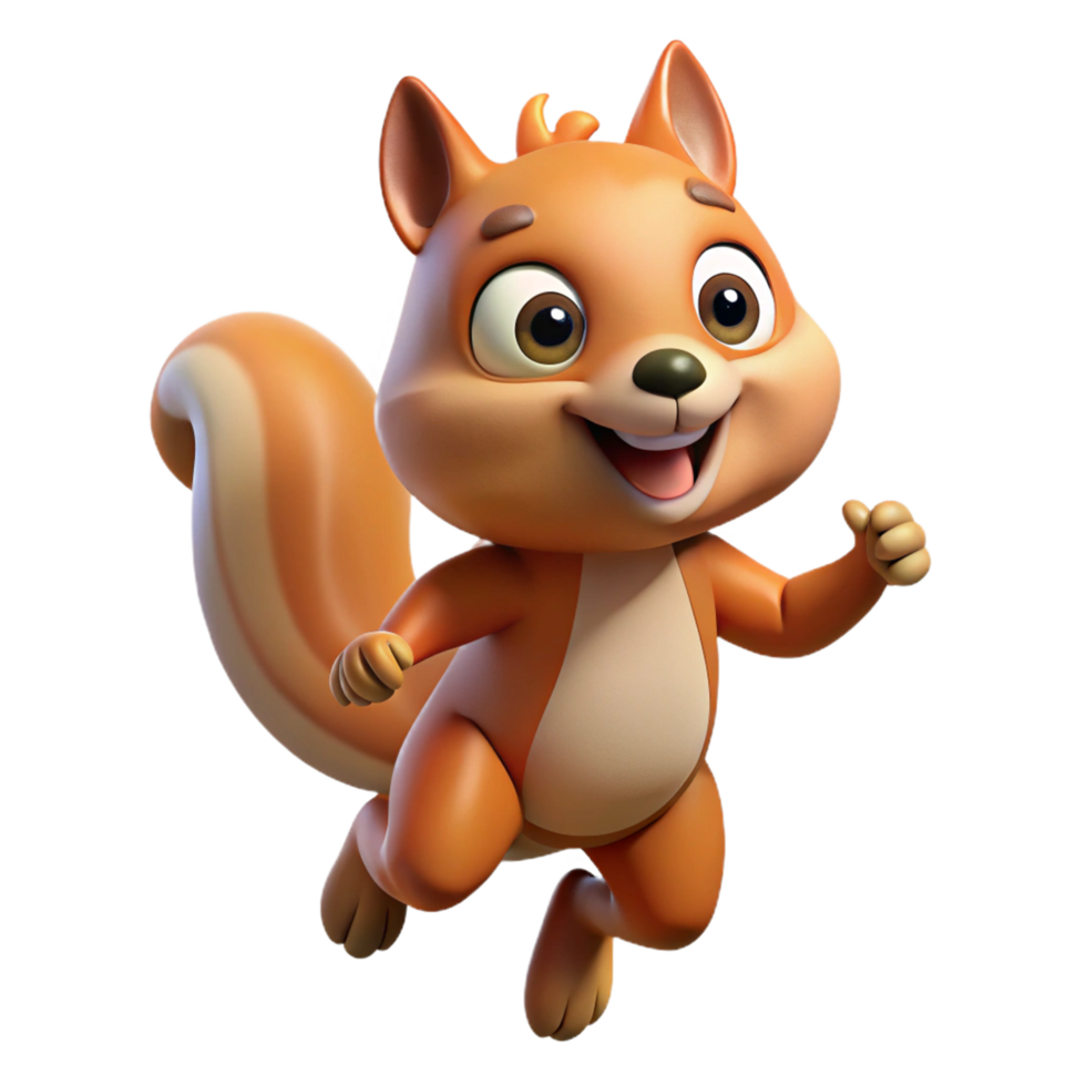 Funny leaping squirrel character with transparent background png