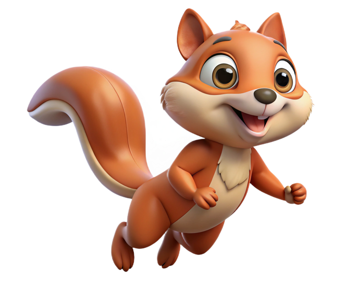 Funny cartoon squirrel in a joyful hop on transparent background png