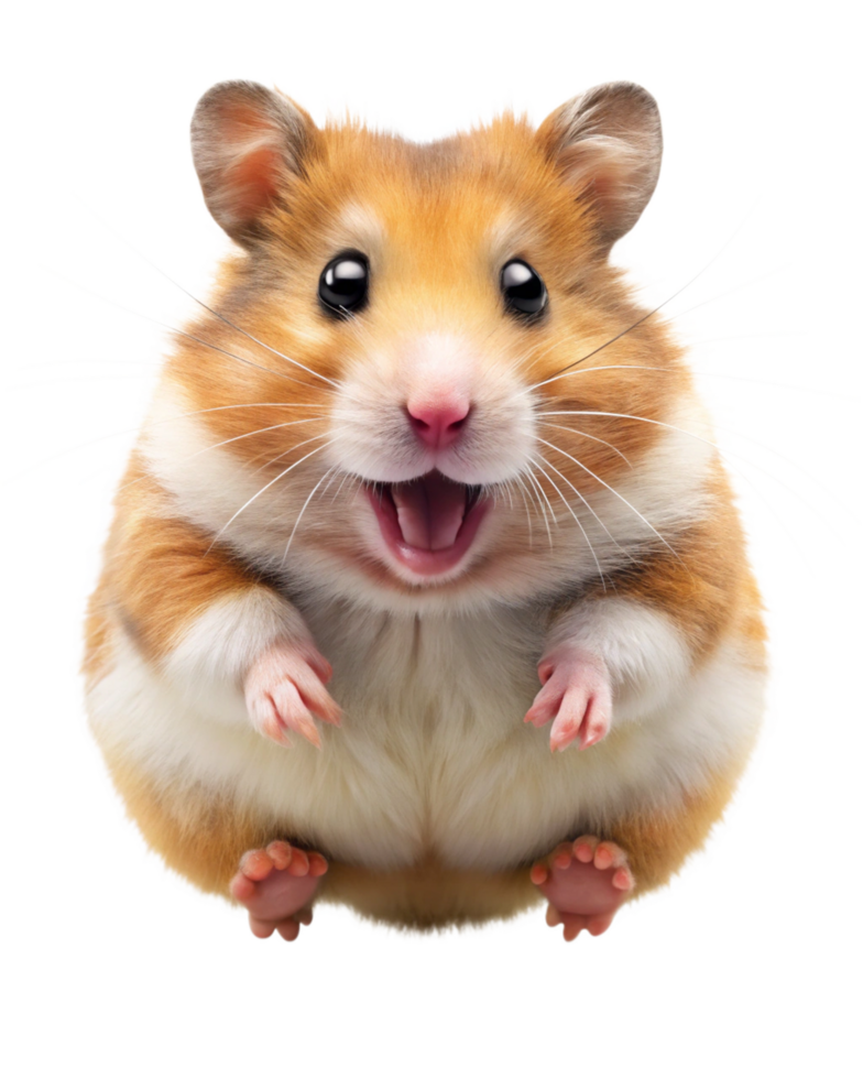 Joyful hamster character in mid-air with transparent background png