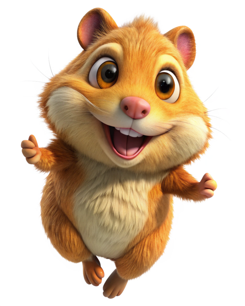 Funny leaping hamster character with transparent background png