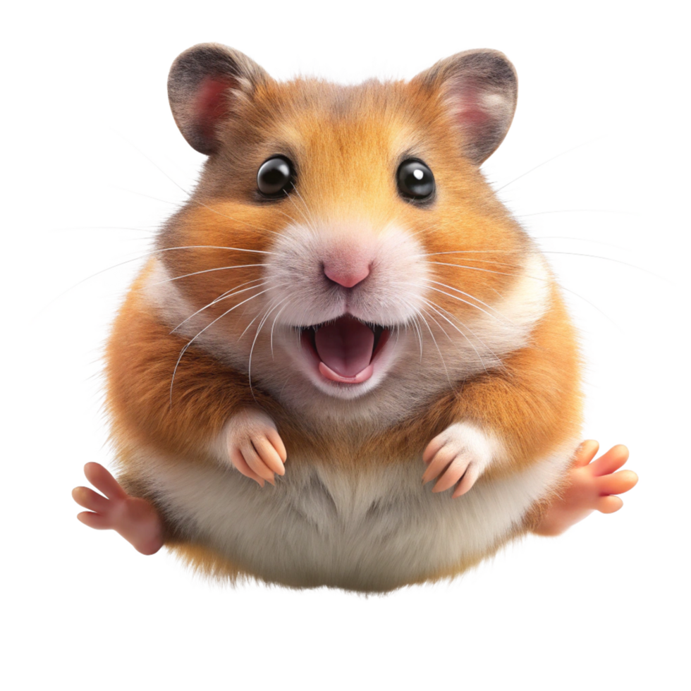 Playful pet hamster leaping joyfully on transparent background png