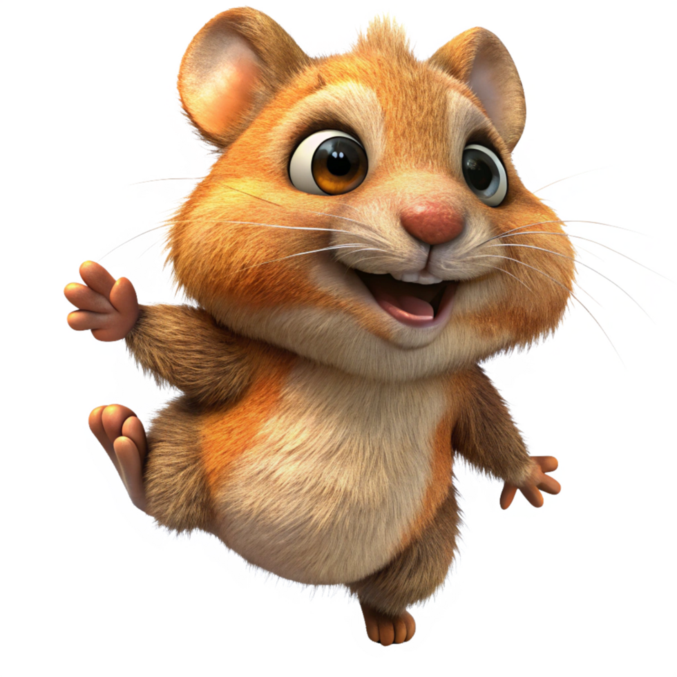 Happy hamster soaring upwards in a jump with transparent background png