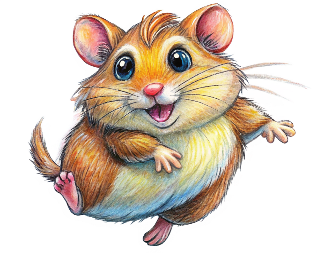 Happy jumping hamster with stretched-out paws on transparent background png