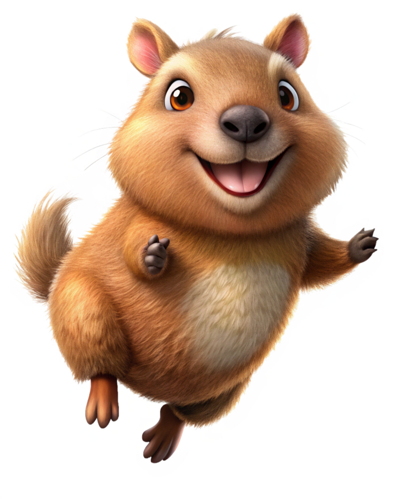 Playful happy capybara mid-air on transparent background png
