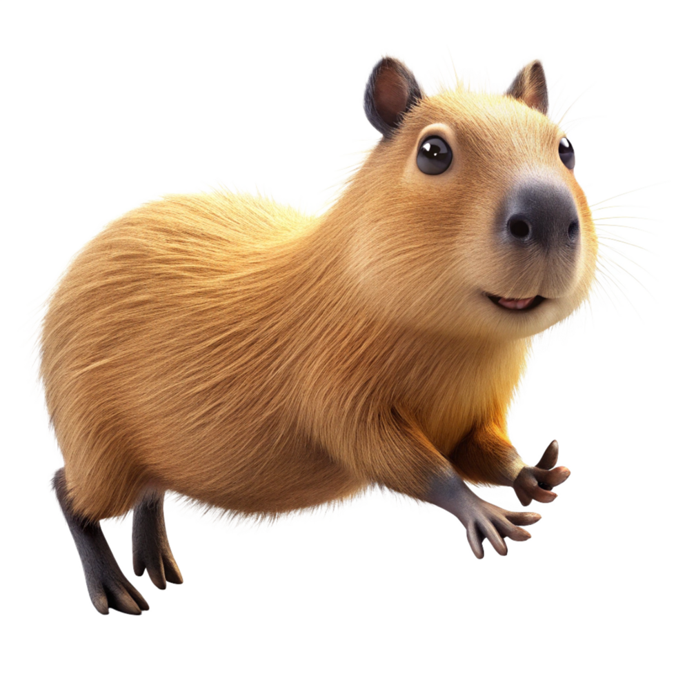 Adorable animated capybara caught mid-bounce on transparent background png