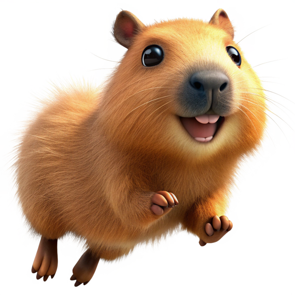 Joyful jumping capybara with a playful expression on transparent background png