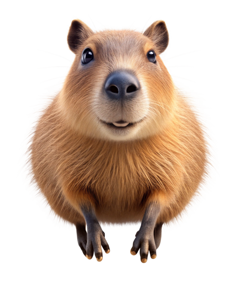 Cute jumping capybara caught in an excited hop on transparent background png