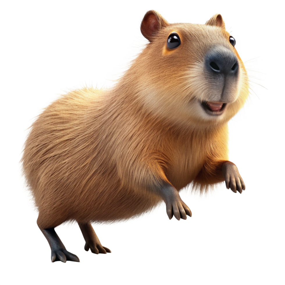 Funny and cute capybara bouncing energetically on transparent background png