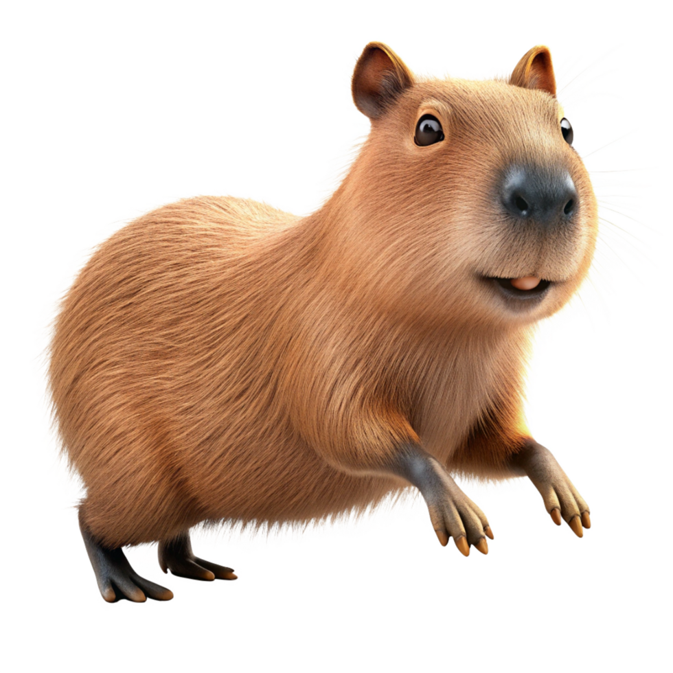 Adorable little capybara making a bouncy jump on transparent background png