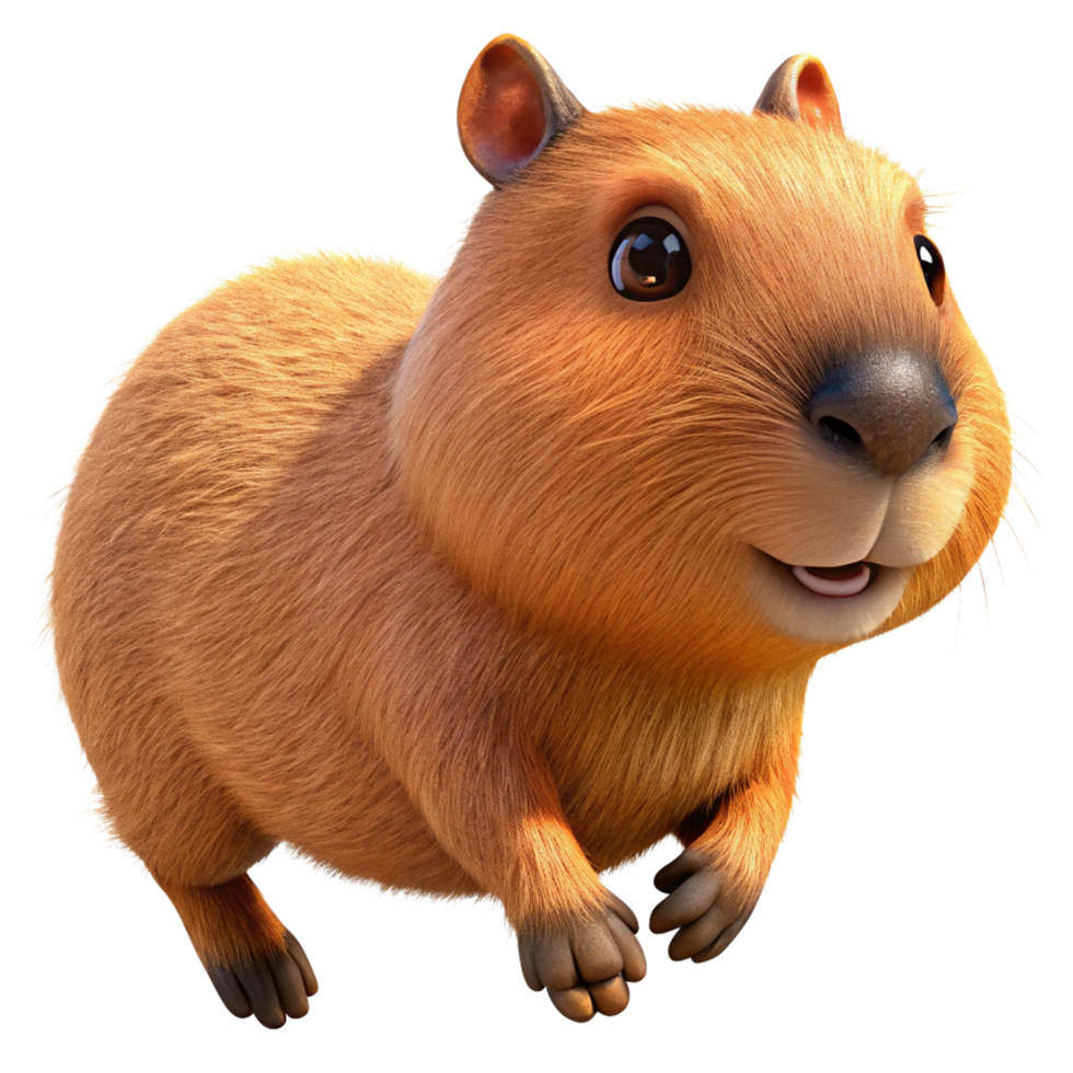 Funny cute capybara taking a high jump on transparent background png