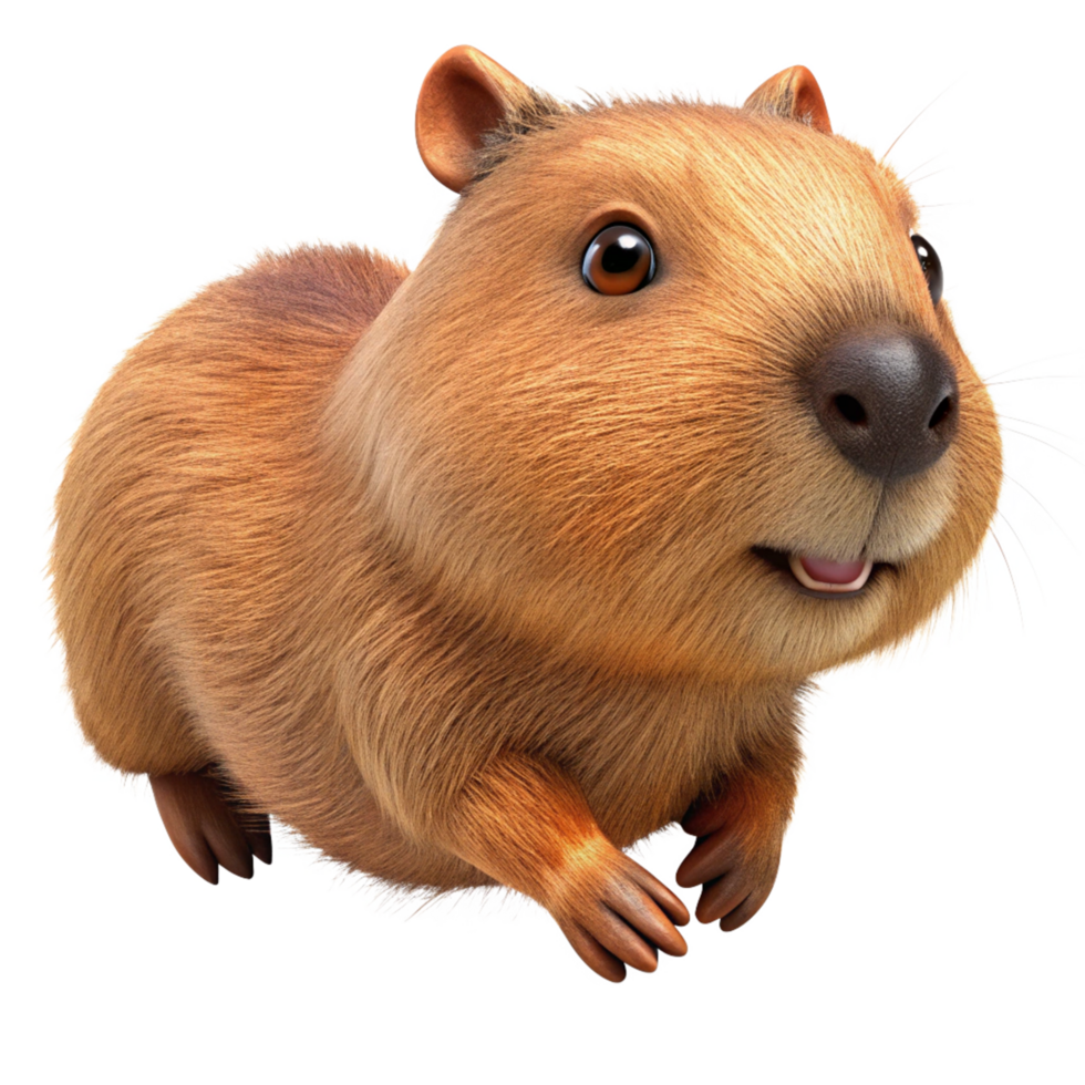 Happy jumping capybara in an energetic pose with transparent background png