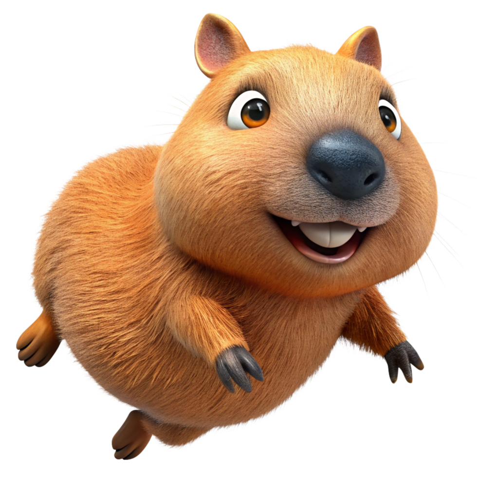 Adorable fluffy capybara making a fun jump on transparent background png