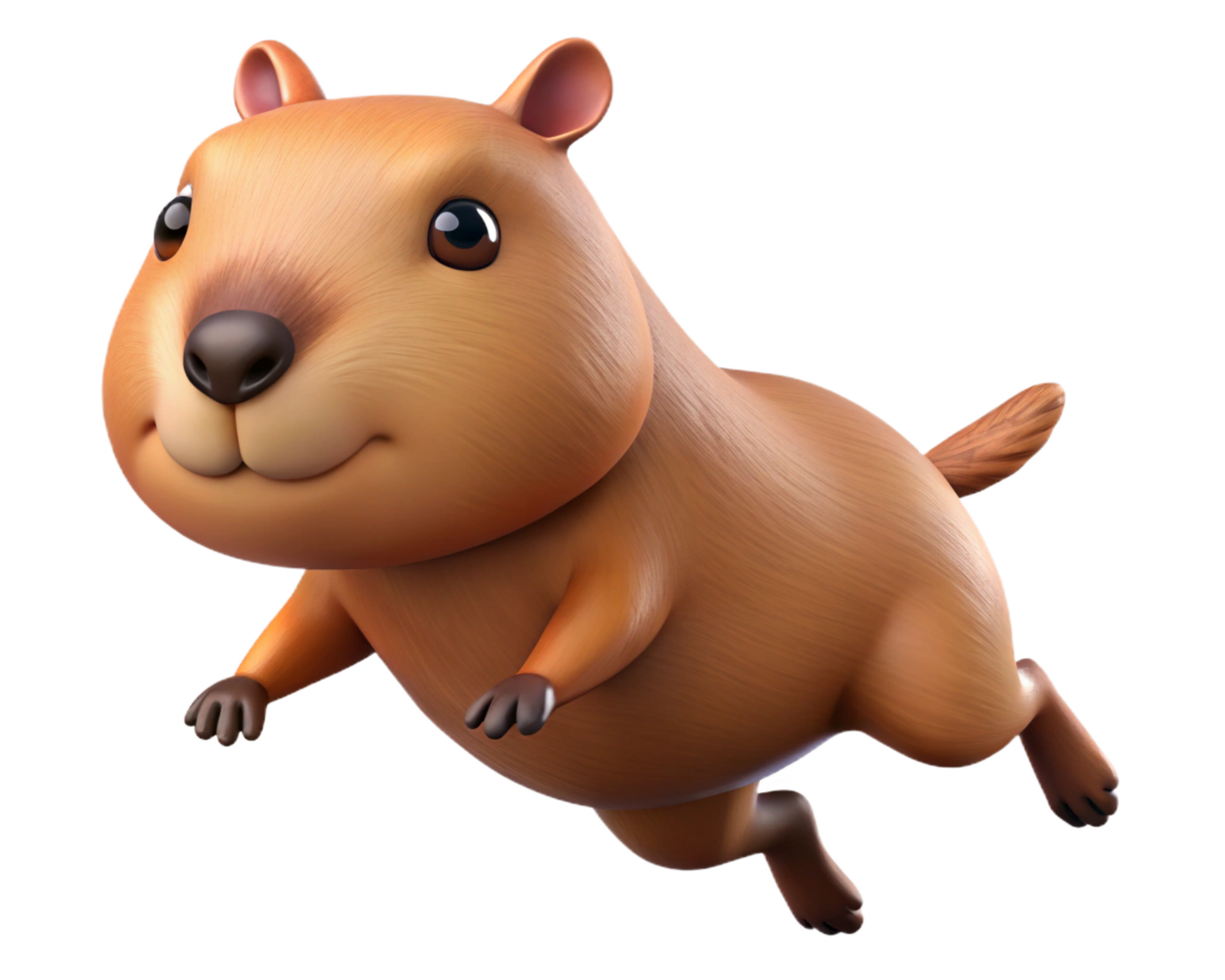 Playful jumping capybara making a happy leap on transparent background png