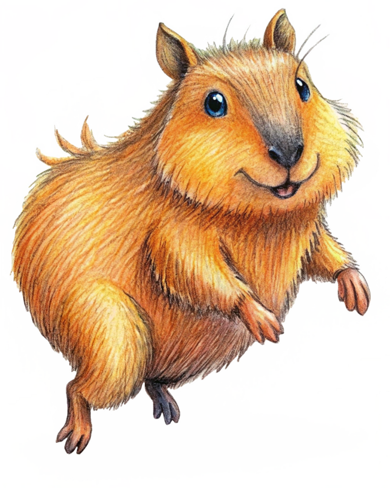 Cheerful capybara character mid-air with transparent background png