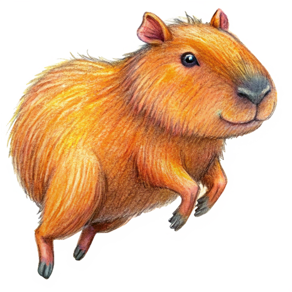Adorable animated capybara hopping forward with transparent background png