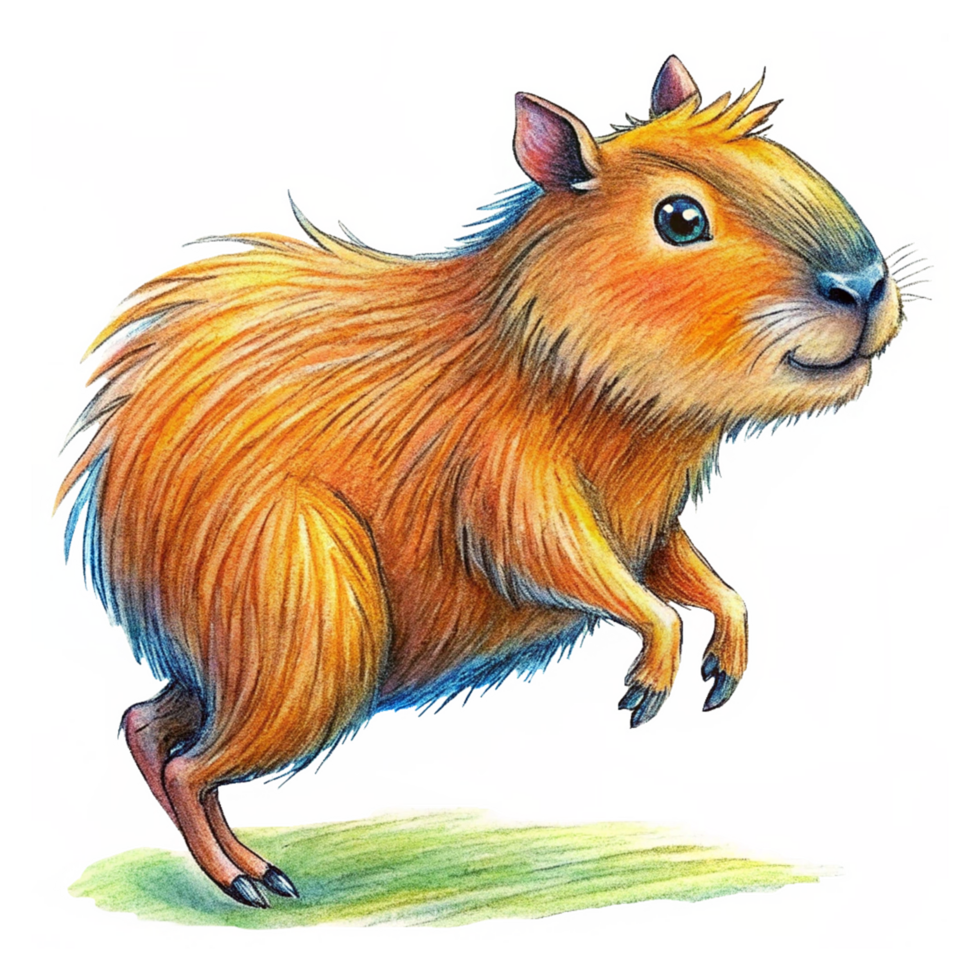 Cute capybara making a joyful bounce on transparent background png