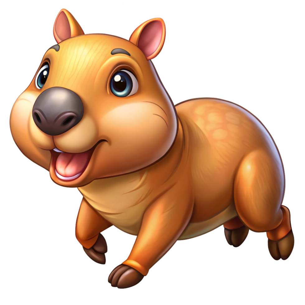 Cheerful capybara making a playful jump on transparent background png