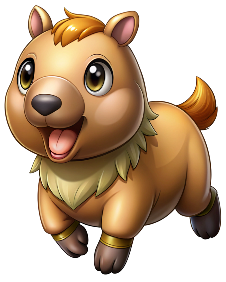Adorable capybara character in motion with transparent background png