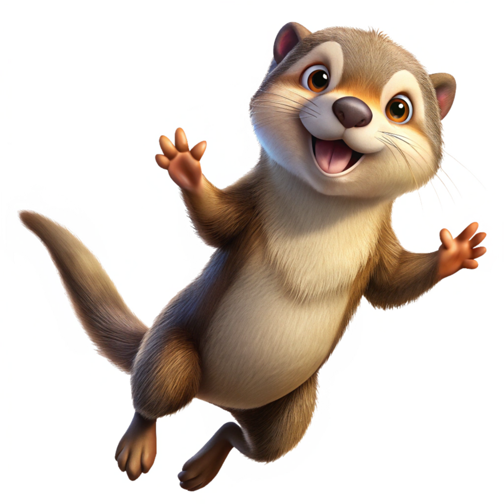 Playful happy otter mid-air on transparent background png