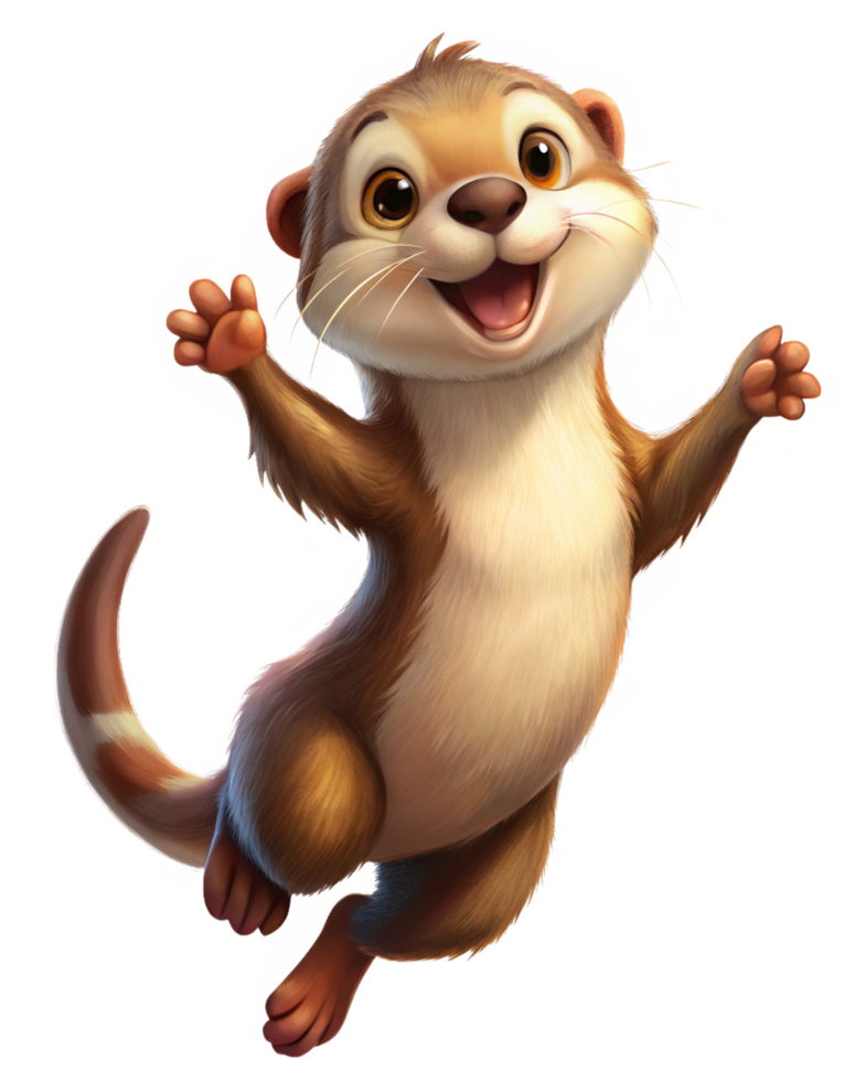Energetic jumping otter captured in a fun leap on transparent background png
