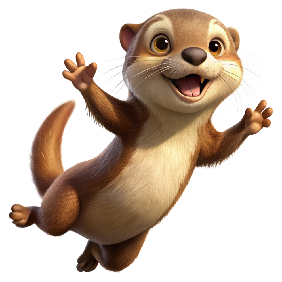Adorable fluffy-tailed otter mid-jump with transparent background png