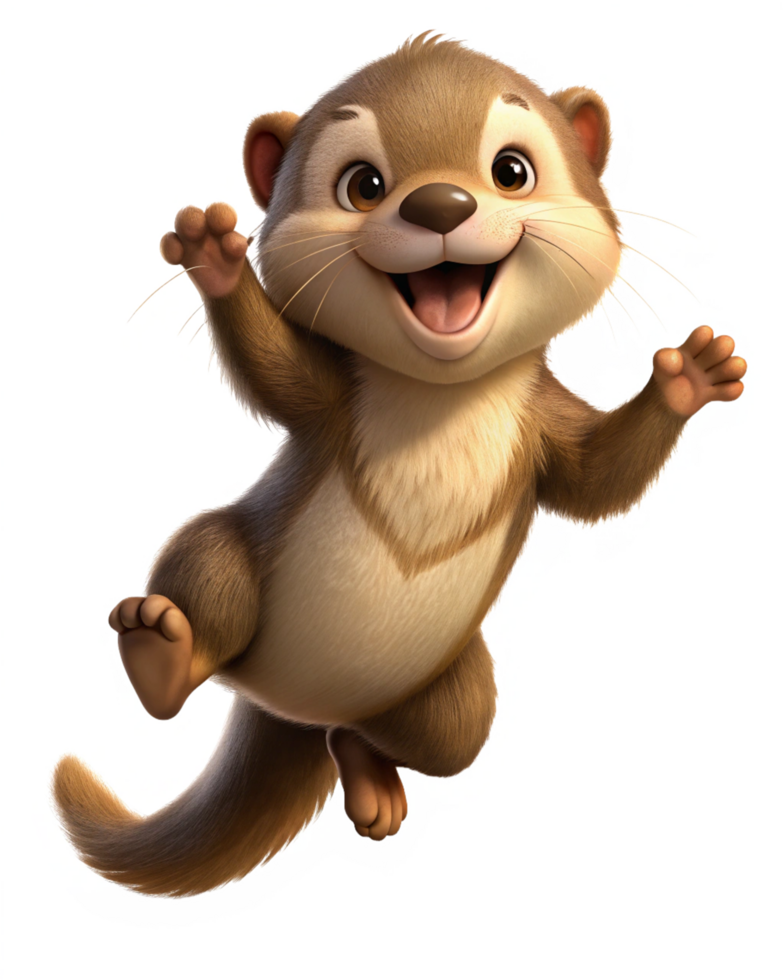 Cartoon-style otter making a fun jump on transparent background png